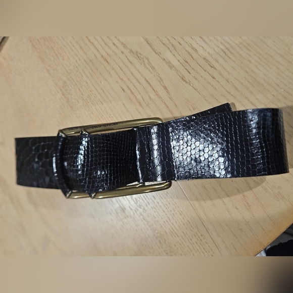 MICHAEL KORS Black Croc-Embossed Leather Wide Waist Belt Gold Buckle.S/M main image 6